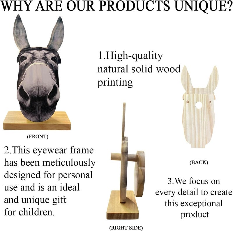 HyeeArt Wooden Animal Glasses Holder , Newsukie - Cute Solid Pine Wood Eyeglasses Stand,Carving Sunglasses Eyeglass Display Stand,Newsukie Creative Gift Glasses Holder for Desk (Flowers Highland Cow) (Donkey) - Image 3